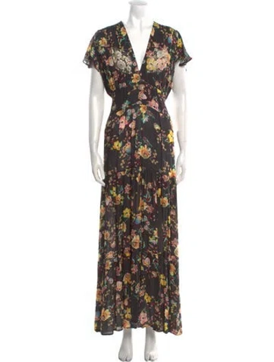 Pre-owned Vanita Rosa Floral Print Long Dress In Black
