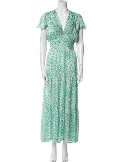 Pre-owned Vanita Rosa Floral Print Long Dress In Green