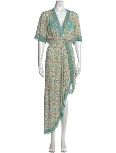 Pre-owned Vanita Rosa Floral Print Long Dress In Green