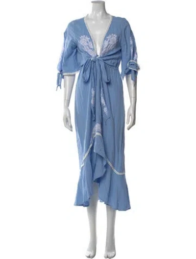 Pre-owned Vanita Rosa Floral Print Midi Length Dress In Blue