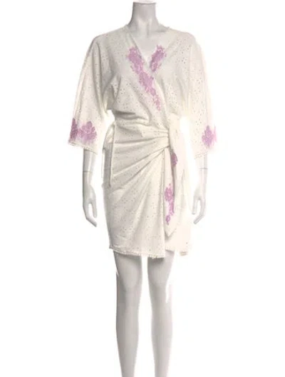 Pre-owned Vanita Rosa Floral Print Robe In Purple/white
