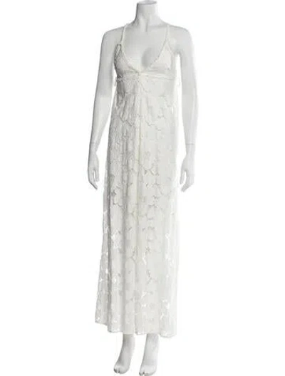 Pre-owned Vanita Rosa Lace Pattern Long Dress In White