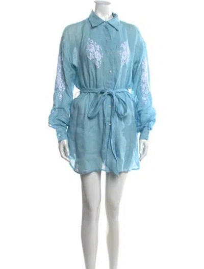 Pre-owned Vanita Rosa Linen Mini Dress W/ Tags In Blue