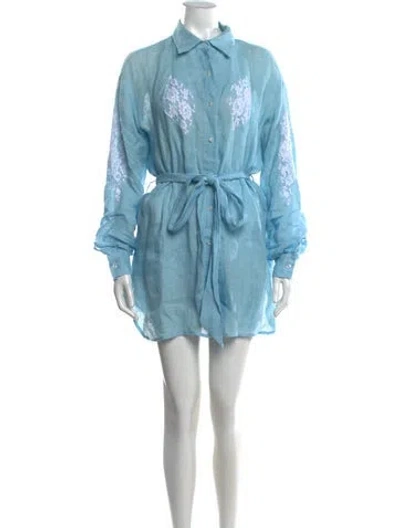 Pre-owned Vanita Rosa Linen Mini Dress W/ Tags In Blue