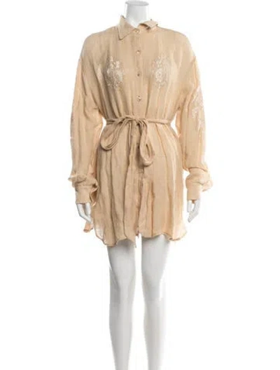 Pre-owned Vanita Rosa Linen Mini Dress W/ Tags In Neutral