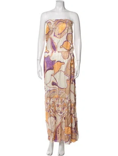 Pre-owned Vanita Rosa Silk Long Dress In Neutrals