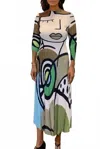 Vanite Couture Picasso Mix Abstract Dress In Green/mocha In Multi