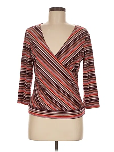 Pre-owned Vanity 3/4 Sleeve Top Brown Plunge Neckline Tops