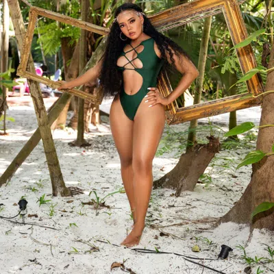 Vanity Couture Shante Cut Out Lace Up One Piece Swimsuit In Green