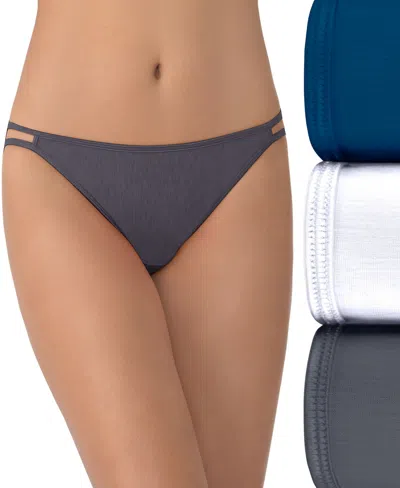 Vanity Fair Lingerie Vanity Fair 3 Pack Illumination String Bikini Panty In Navy,star White,steele Violet