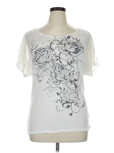 Pre-owned Vanity Short Sleeve Top Ivory Graphic Pattern Sweetheart Neckline Tops