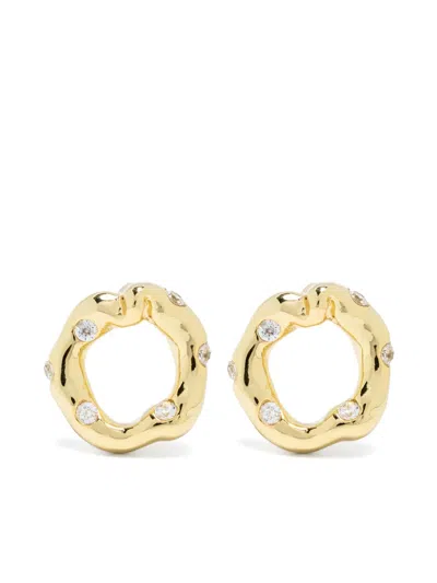 Vann Jewelry Irregular Circle Crystal-embellished Earrings In Gold