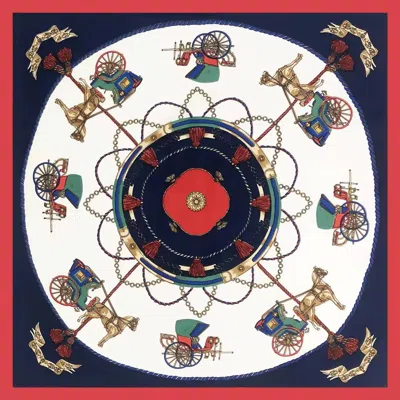 Vanner House Horse & Buggy Women's Silk Scarf In Navy/red In Multi