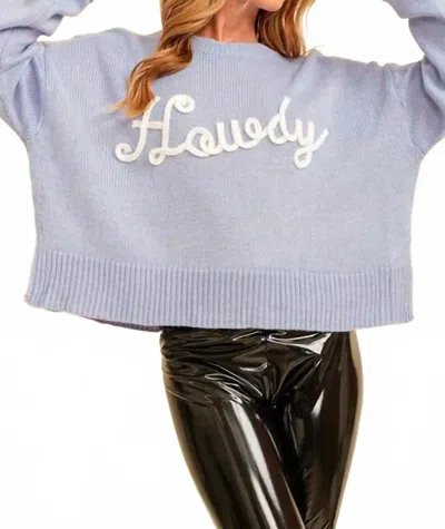 Vanner House Howdy Long Sleeve Crew Neck Sweater In Blue