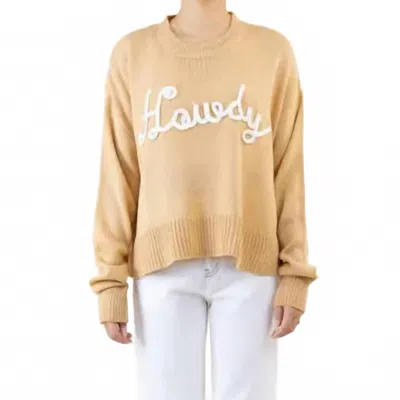 Vanner House Howdy Long Sleeve Crew Neck Sweater In Tan In Multi