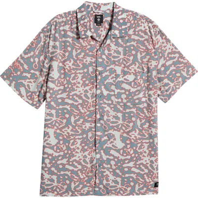 Vans Ashford Abstract Print Stretch Cotton Camp Shirt In Gray