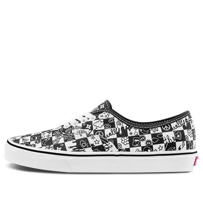 Vans Authentic Retro Casual Skate Shoes Unisex Black White Grid Printing In Multi