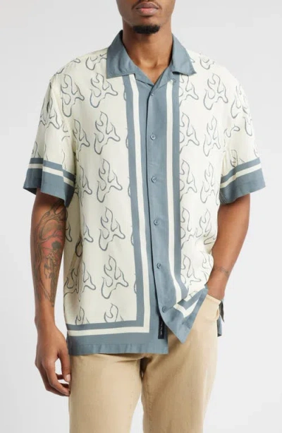 Vans Blaze Print Bordered Camp Shirt In Lemon Icing Stormy Weather