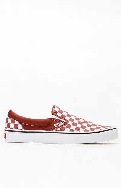 Vans Brown Checkerboard Slip-on Shoes In Red