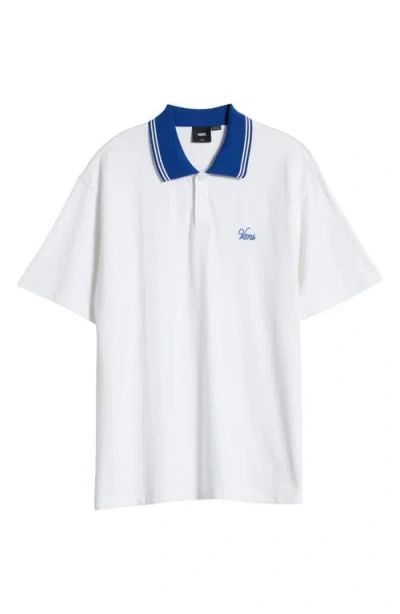 Vans Carson Contrast Collar Polo In White-true Blue