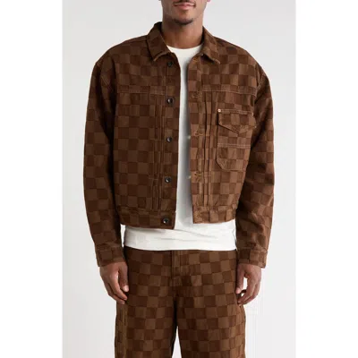 Vans Check-5 Checkerboard Denim Jacket In Brown