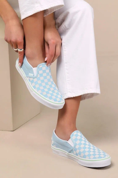 Vans Classic Crystal Blue Checkerboard Slip-on Sneakers