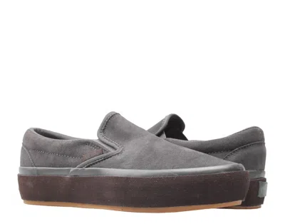 Vans Classic Slip On Platform Suede Outsole Asphalt Low Top Sneaker Vn0a3jezqfa In Gray