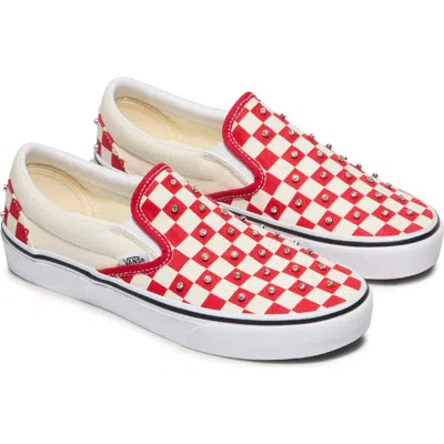 Vans Classic Slip On Sneakers Checkerboard Rhinestone Red
