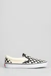 Vans Classic Slip On In Checkerboard Print In White And Black With White Stripe