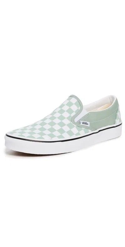 VANS CLASSIC SLIP-ON SNEAKERS CHECKERBOARD GRAY OLIVE