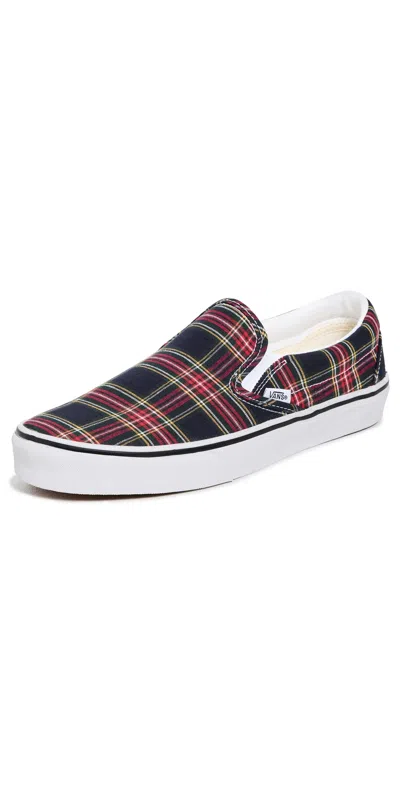 Vans Classic Slip On Sneakers Plaid Navy In Animal Print