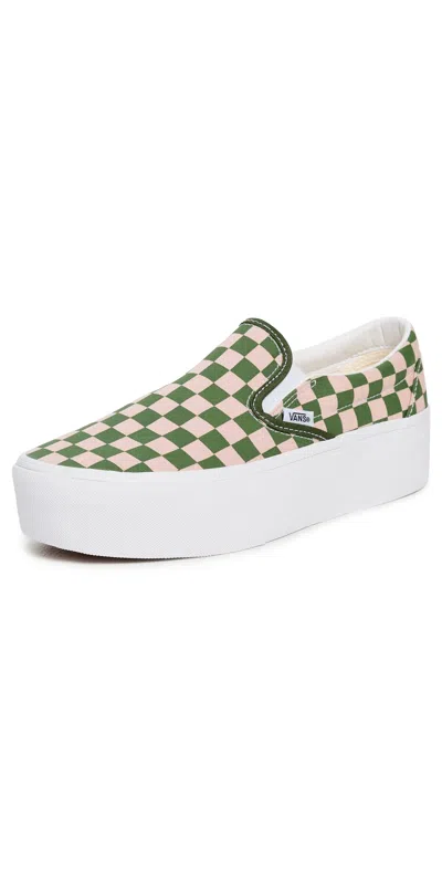VANS CLASSIC SLIP-ON STACKFORM SNEAKERS CHECKERBOARD ROSE/FOREST