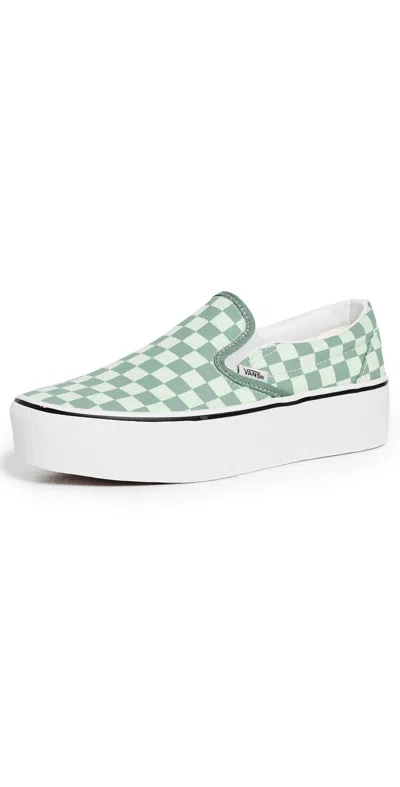 Vans Classic Slip On Stackform Unisex Sneakers Check Dusty Mint/mint Shadow In Green