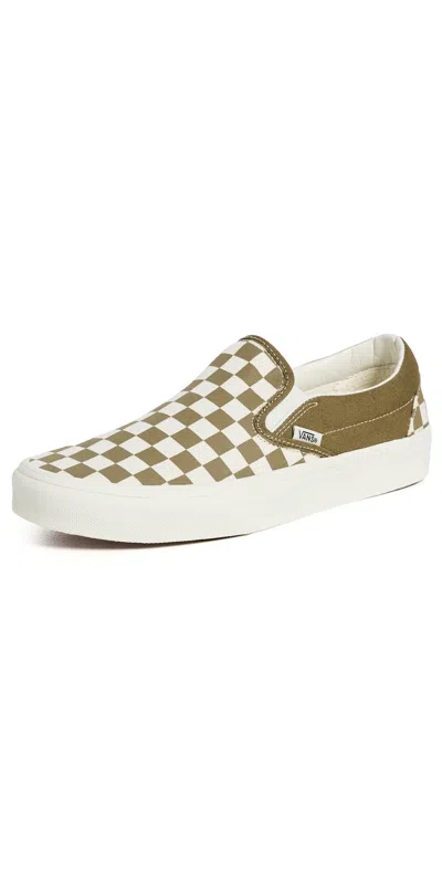 Vans Classic Slip On Unisex Sneakers Checkerboard Olive Brown