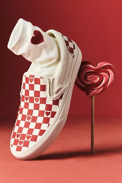 Vans Classic Slip-on Checkered Hearts Sneakers In Red