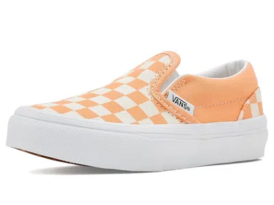 Vans Classic Slip-on (little Kid) Kid's Shoes Checkerboard Apricot Glow : 1.5 Little Kid M, Canvas In Orange