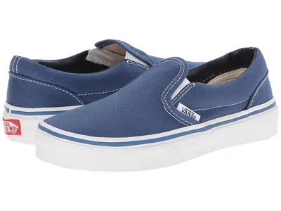 Vans Classic Slip-on (little Kid/big Kid) Kids Shoes Navy/true White : 10.5 Little Kid M, Canvas In Blue