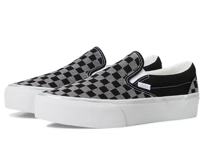 Vans Classic Slip-on Platform Slip On Shoes Metallic Checkrbrd Black :