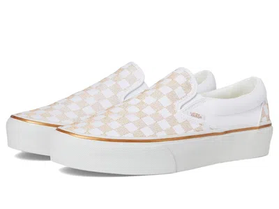 Vans Classic Slip-on Platform Slip On Shoes Metallic Checkrbrd Gold :