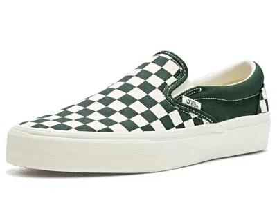 Vans Classic Slip-on Shoes Color Theory Checkerboard Oil Green: Men's 11 - Women's 12.5 Medium, Textile In Blue