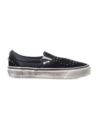 Vans Classic Slip-on Sneakers With Leather Accents In Black