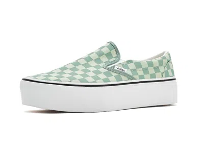 Vans Classic Slip-on Stackform Shoes Checkerboard Dusty Mint/mint Shadow: Men's 5 - Women's 6.5 Medium In Green