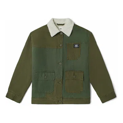 Vans Contrast Color Stitching Lapel Cargo Logo Jacket Couple Style Green