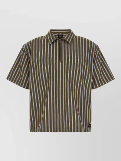 Vans Cropped Zip Shirt Striped Short Sleeve Collar In Green