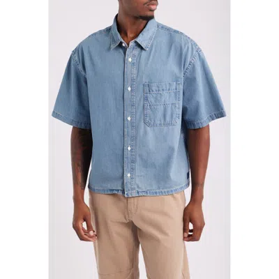 Vans Cyrus Loose Fit Short Sleeve Denim Button-up Shirt In Blue