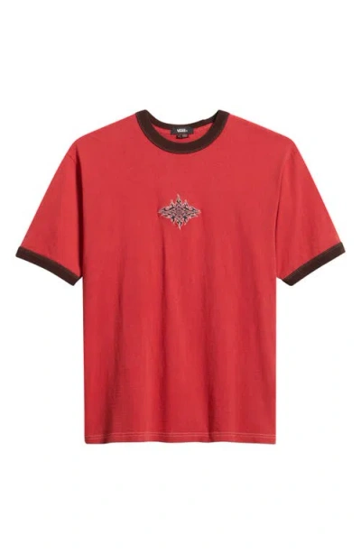 Vans Flame Face Embroidered Ringer T-shirt In Red