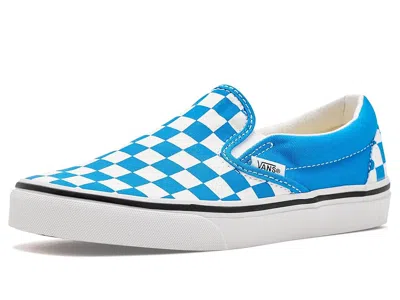 Vans Classic Slip-on (little Kid) Kids Shoes Color Theory Checkerboard Bright Azure : 1 Little Kid M, Can In Blue