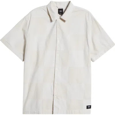 Vans Kessler Checkerboard Short Sleeve Woven Button-up Shirt In White-marshmallow