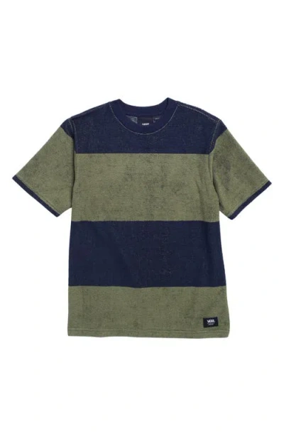 Vans Kids' Bergman Stripe Terry T-shirt In Parisian Night-loden Green