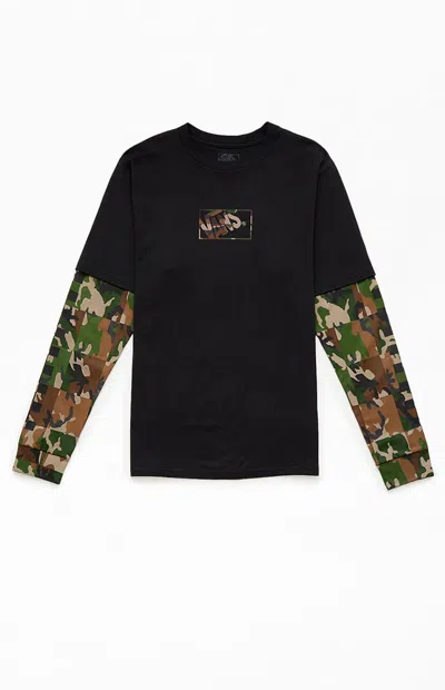 Vans Kids Camo 2fer Long Sleeve T-shirt In Black